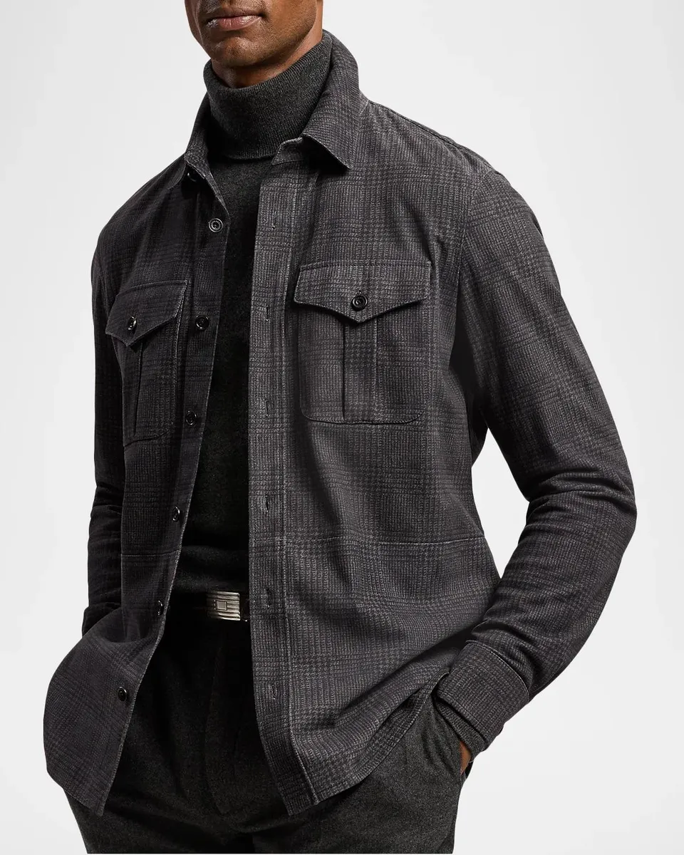 Ralph Lauren Purple Label Men's Plaid-Print Suede Overshirt | Thumbnail 6 Ralph Lauren Purple Label Men's Plaid-Print Suede Overshirt | Thumbnail 6
