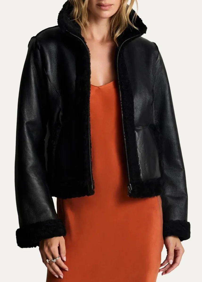 RE/DONE Camille Reversible Shearling-Lined Leather Jacket | Thumbnail 4