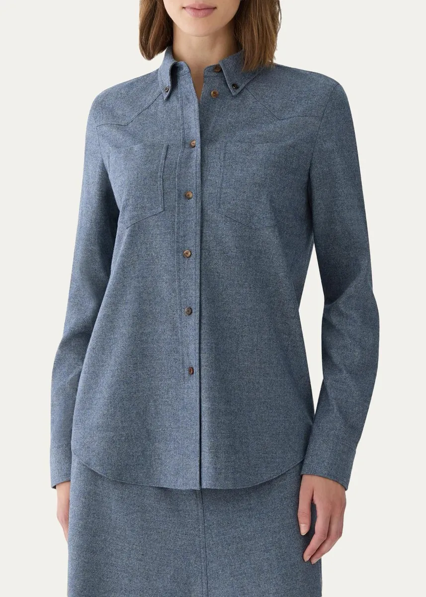 Lafayette 148 New York Denim Flannel Western Shirt | Thumbnail 3 Lafayette 148 New York Denim Flannel Western Shirt | Thumbnail 3