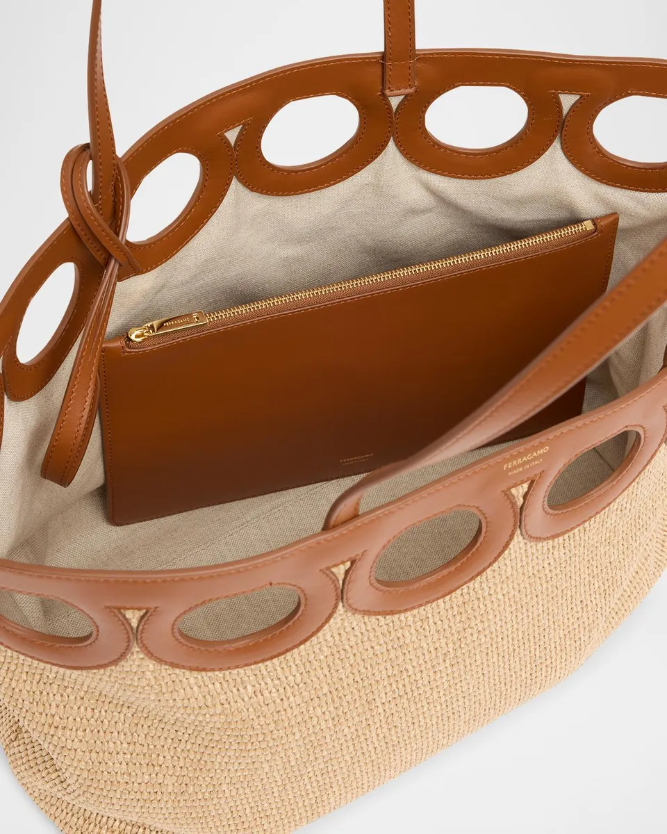 Ferragamo Gancini Frame Raffia Tote Bag | Thumbnail 4 Ferragamo Gancini Frame Raffia Tote Bag | Thumbnail 4