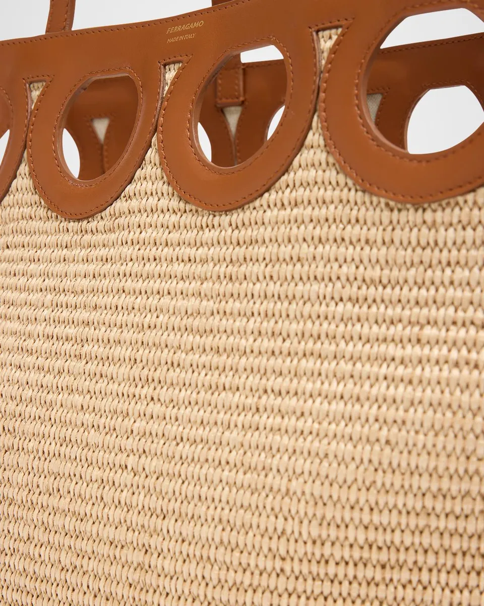 Ferragamo Gancini Frame Raffia Tote Bag | Thumbnail 6 Ferragamo Gancini Frame Raffia Tote Bag | Thumbnail 6