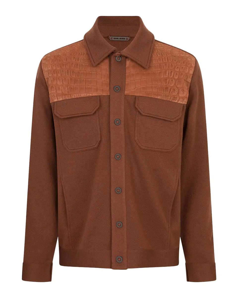 Stefano Ricci Men's Croc-Embossed Leather & Wool Overshirt | Thumbnail 3 Stefano Ricci Men's Croc-Embossed Leather & Wool Overshirt | Thumbnail 3