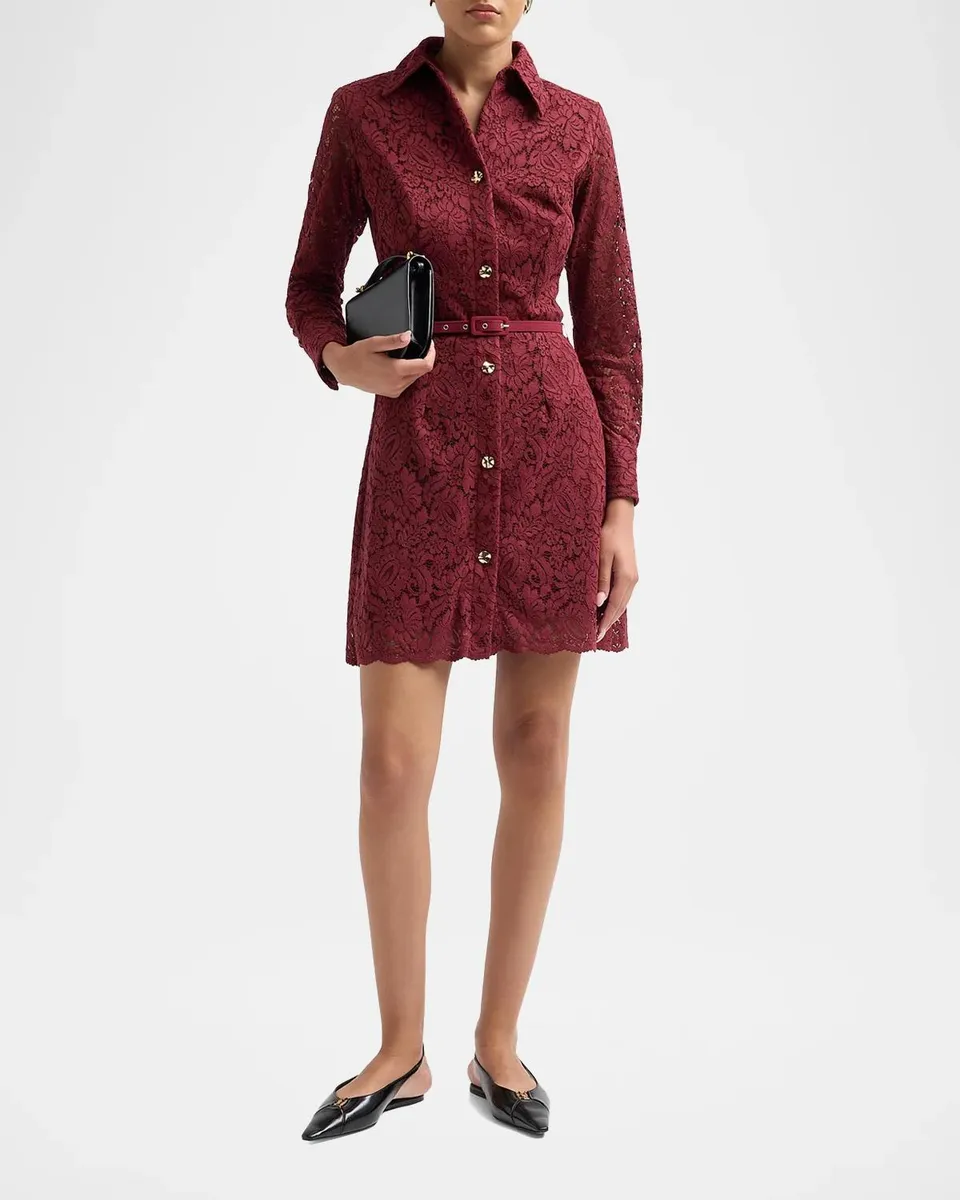 Chiara Boni La Petite Robe Linx Belted Lace Mini Shirtdress | Thumbnail 2