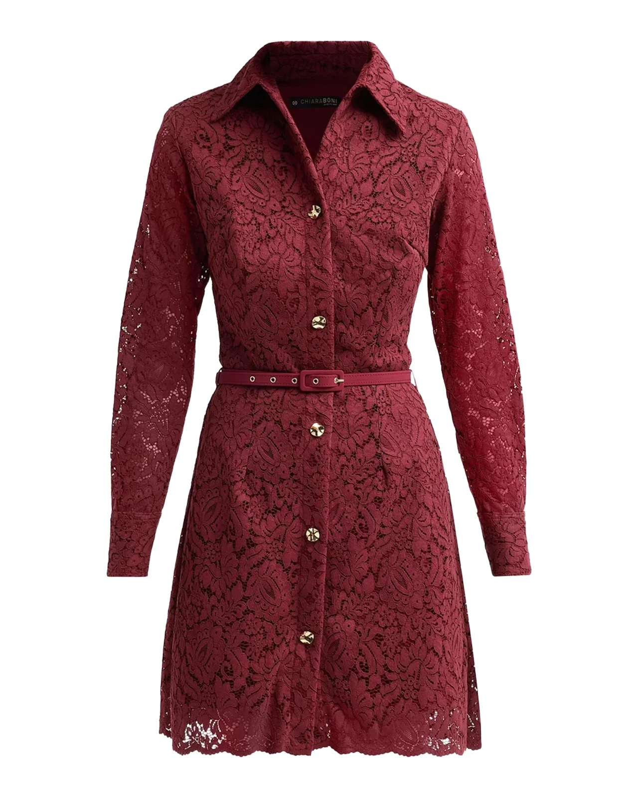 Chiara Boni La Petite Robe Linx Belted Lace Mini Shirtdress
