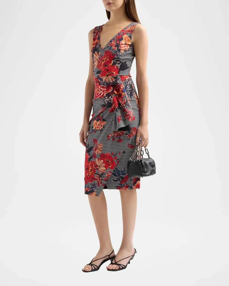 Chiara Boni La Petite Robe Ayang Floral Houndstooth Dress | Thumbnail 4
