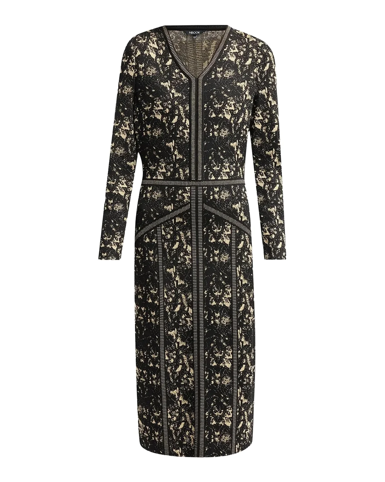 Abstract V-Neck Sheath Midi Dress