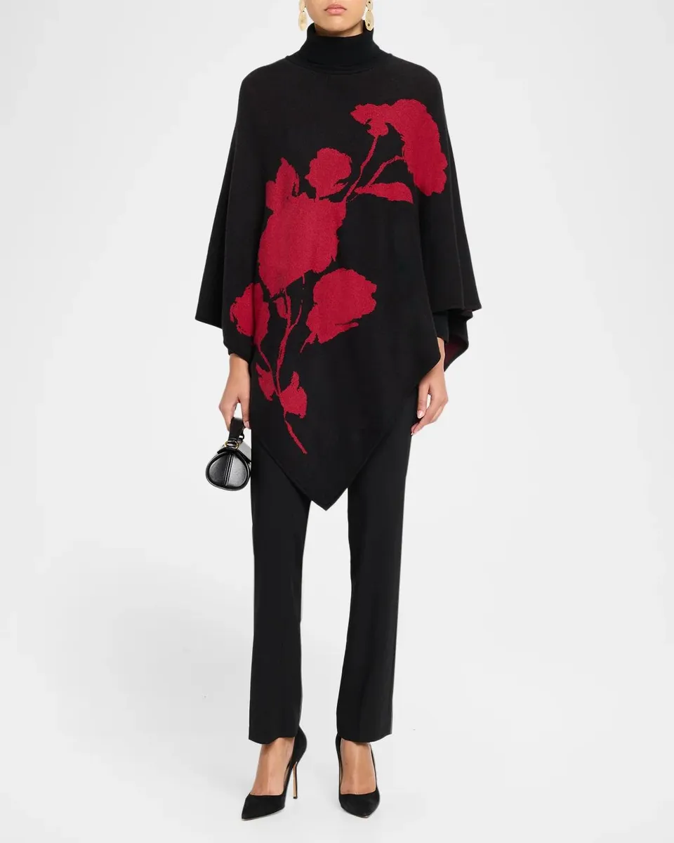Misook Floral Intarsia 3/4-Sleeve Poncho Sweater | Thumbnail 2 Misook Floral Intarsia 3/4-Sleeve Poncho Sweater | Thumbnail 2