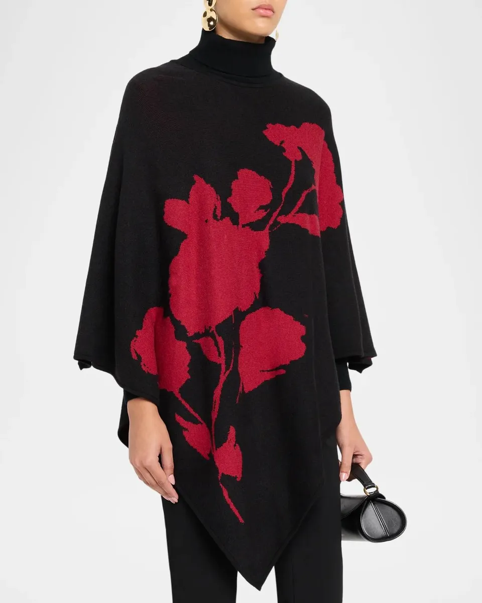 Misook Floral Intarsia 3/4-Sleeve Poncho Sweater | Thumbnail 4 Misook Floral Intarsia 3/4-Sleeve Poncho Sweater | Thumbnail 4