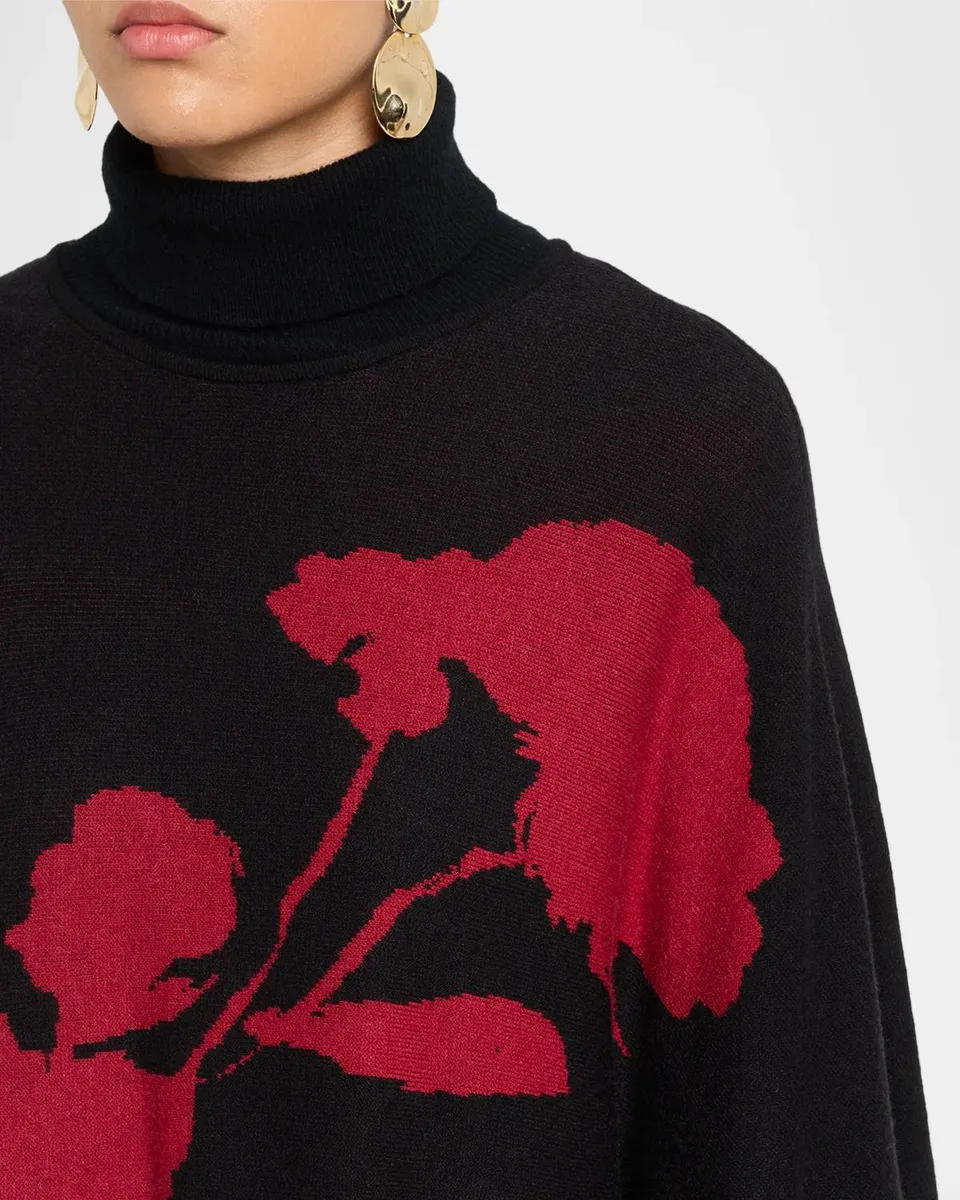Misook Floral Intarsia 3/4-Sleeve Poncho Sweater | Thumbnail 5 Misook Floral Intarsia 3/4-Sleeve Poncho Sweater | Thumbnail 5