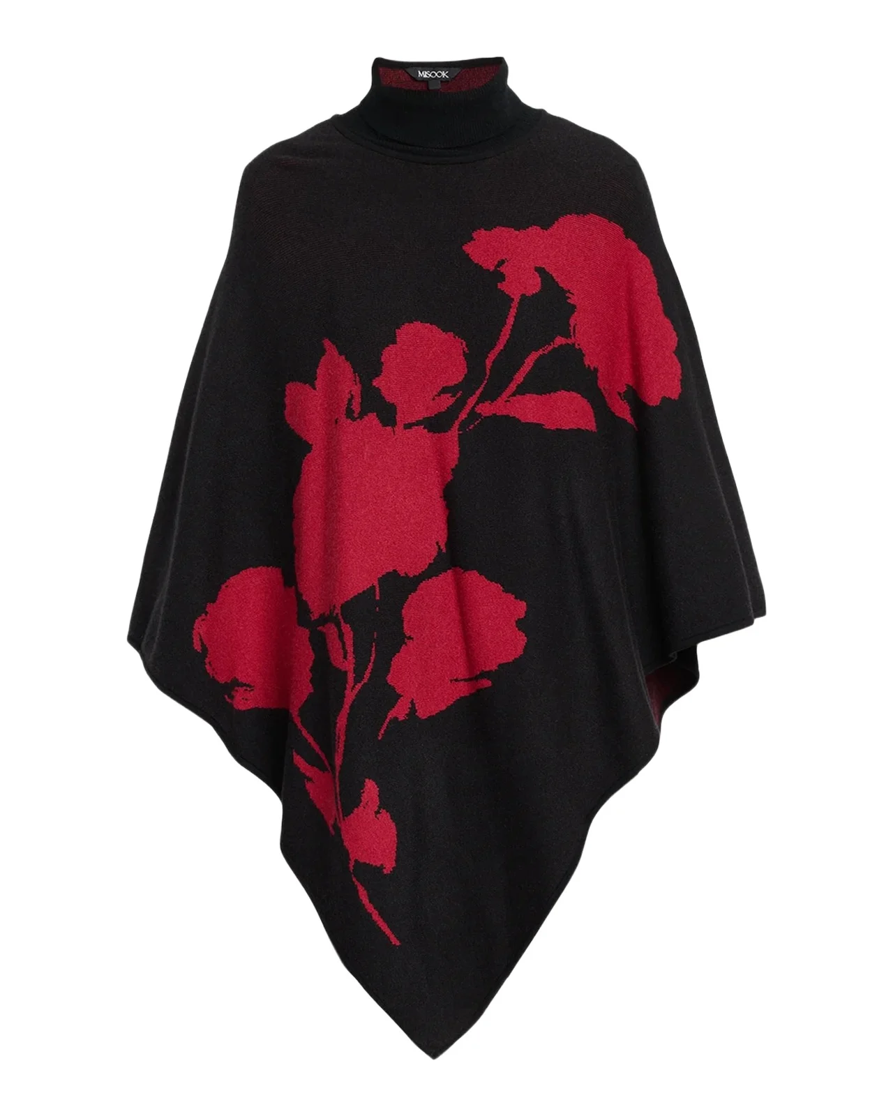 Floral Intarsia 3/4-Sleeve Poncho Sweater Floral Intarsia 3/4-Sleeve Poncho Sweater