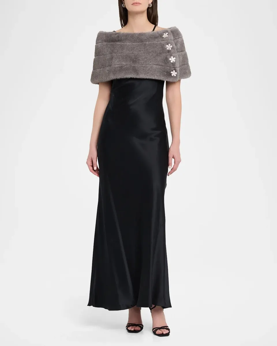 Carolyn Rowan Emilia Faux Fur Shrug with Flower Buttons | Thumbnail 2