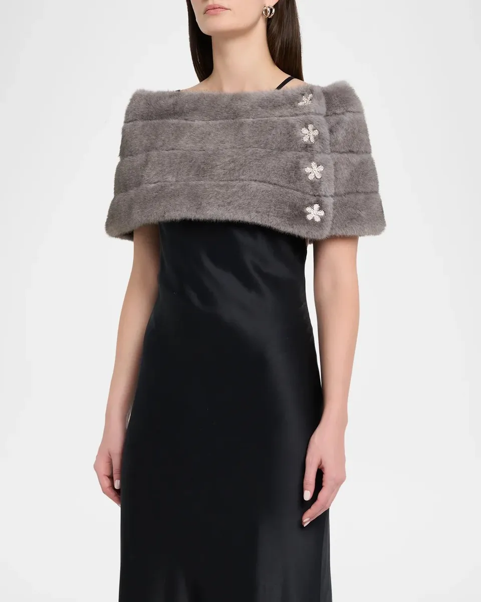 Carolyn Rowan Emilia Faux Fur Shrug with Flower Buttons | Thumbnail 4