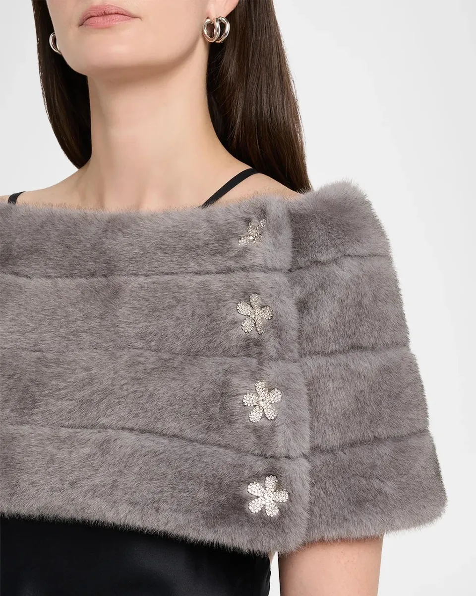 Carolyn Rowan Emilia Faux Fur Shrug with Flower Buttons | Thumbnail 5