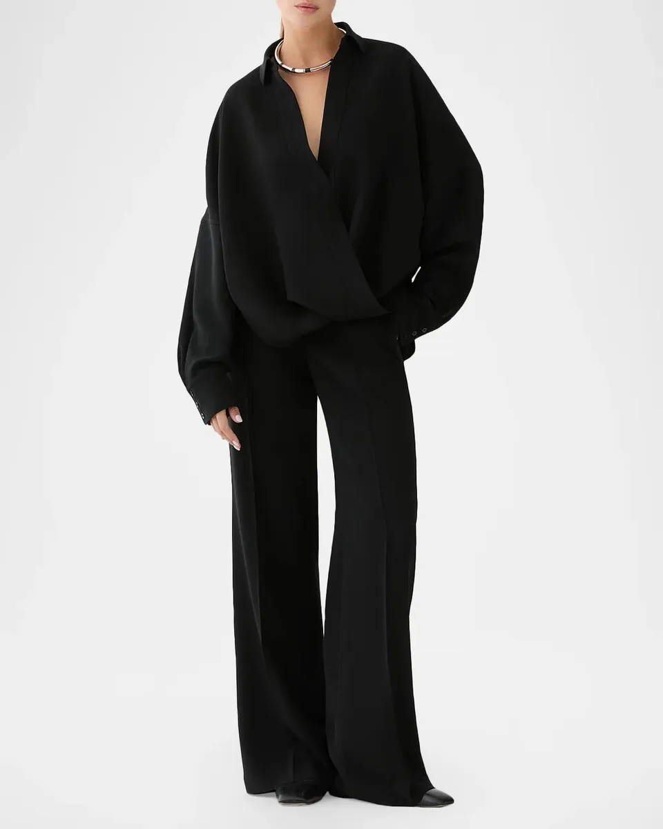 Lafayette 148 New York Oversized Surplice Finesse Crepe Shirt | Thumbnail 2 Lafayette 148 New York Oversized Surplice Finesse Crepe Shirt | Thumbnail 2