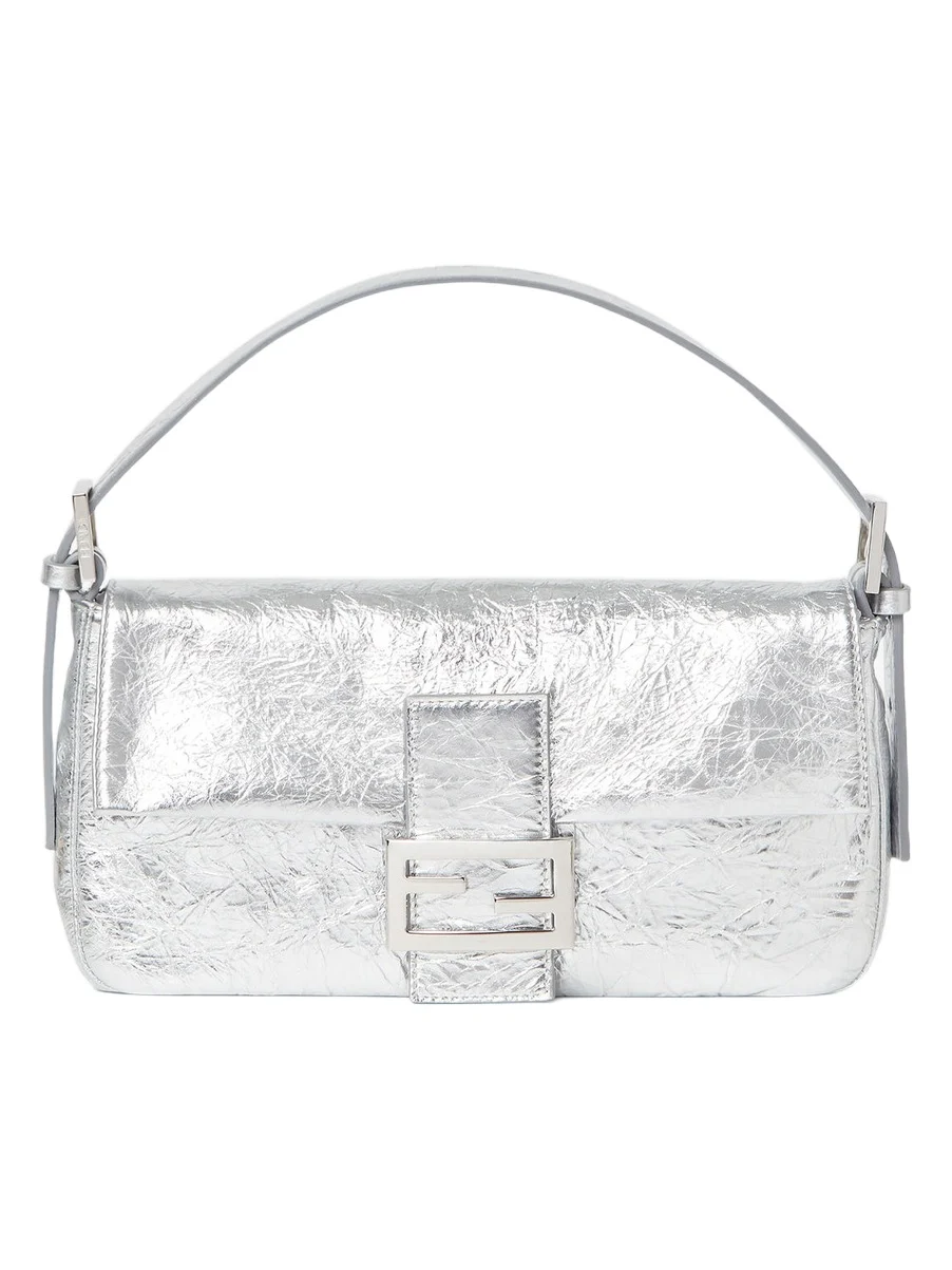 Baguette 26424 Crackled Silver Leather Bag Baguette 26424 Crackled Silver Leather Bag