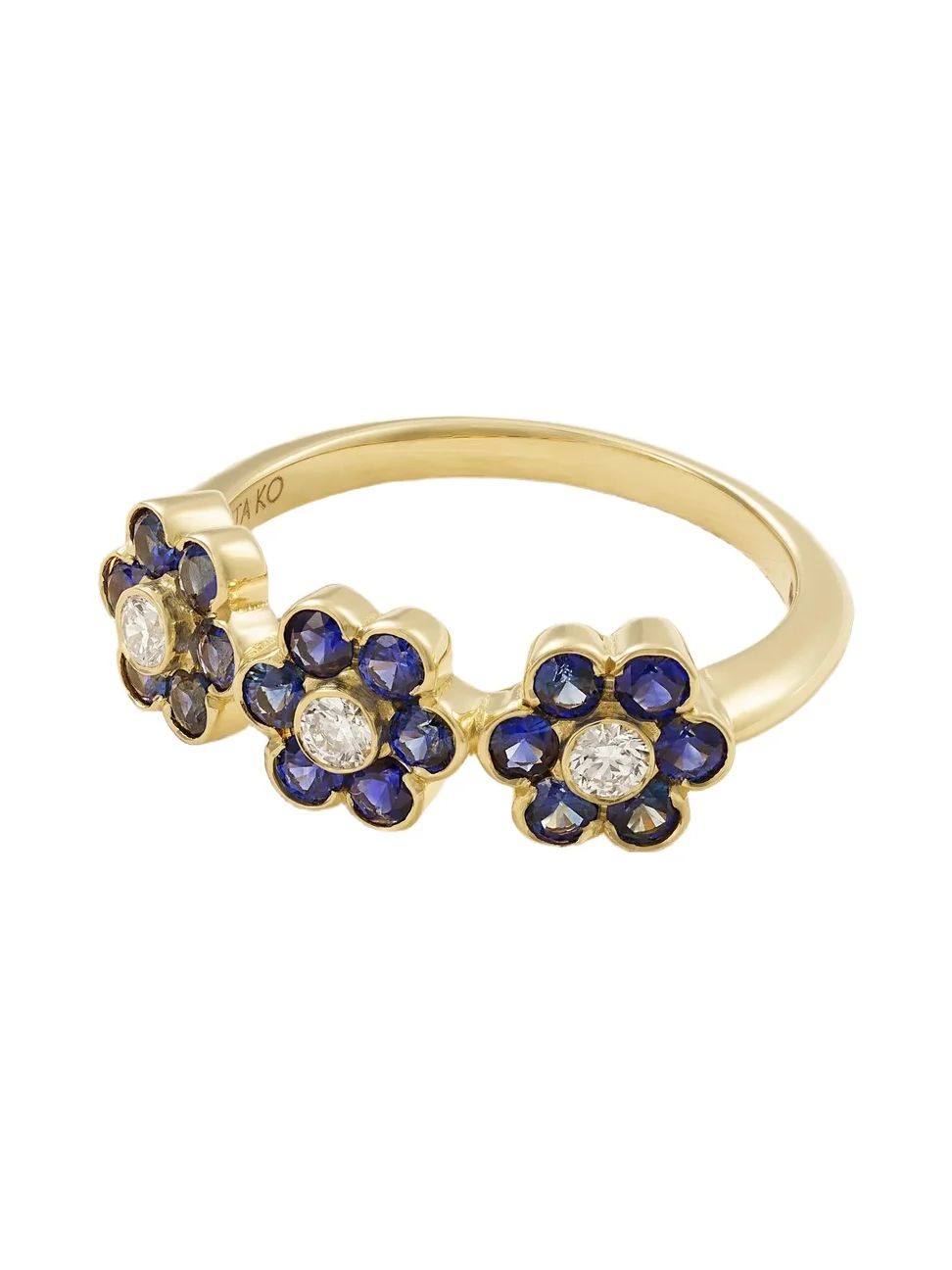 Triple Flora 18-karat Gold, Diamond And Sapphire Ring - Blue