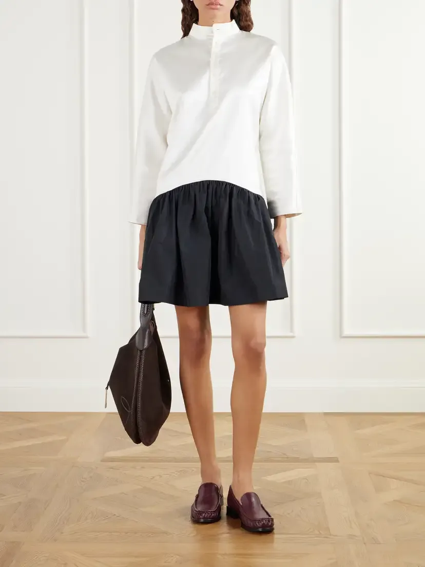 Polo Ralph Lauren Two-tone Gathered Taffeta-trimmed Cotton And Silk-blend Gazar Mini Dress | Thumbnail 2