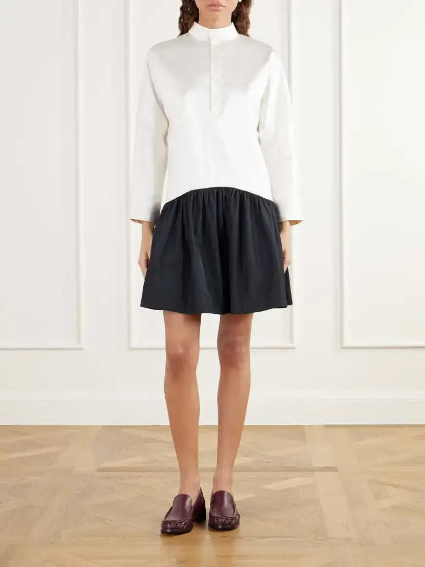 Polo Ralph Lauren Two-tone Gathered Taffeta-trimmed Cotton And Silk-blend Gazar Mini Dress | Thumbnail 3