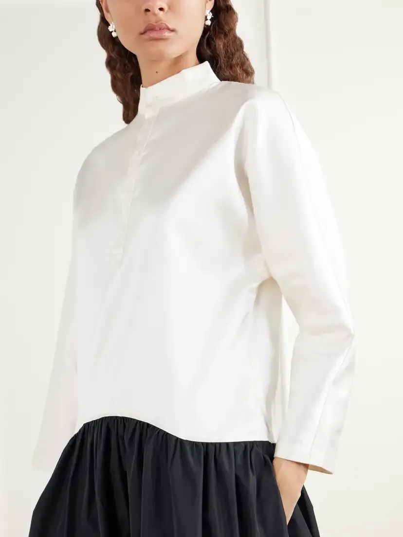 Polo Ralph Lauren Two-tone Gathered Taffeta-trimmed Cotton And Silk-blend Gazar Mini Dress | Thumbnail 5