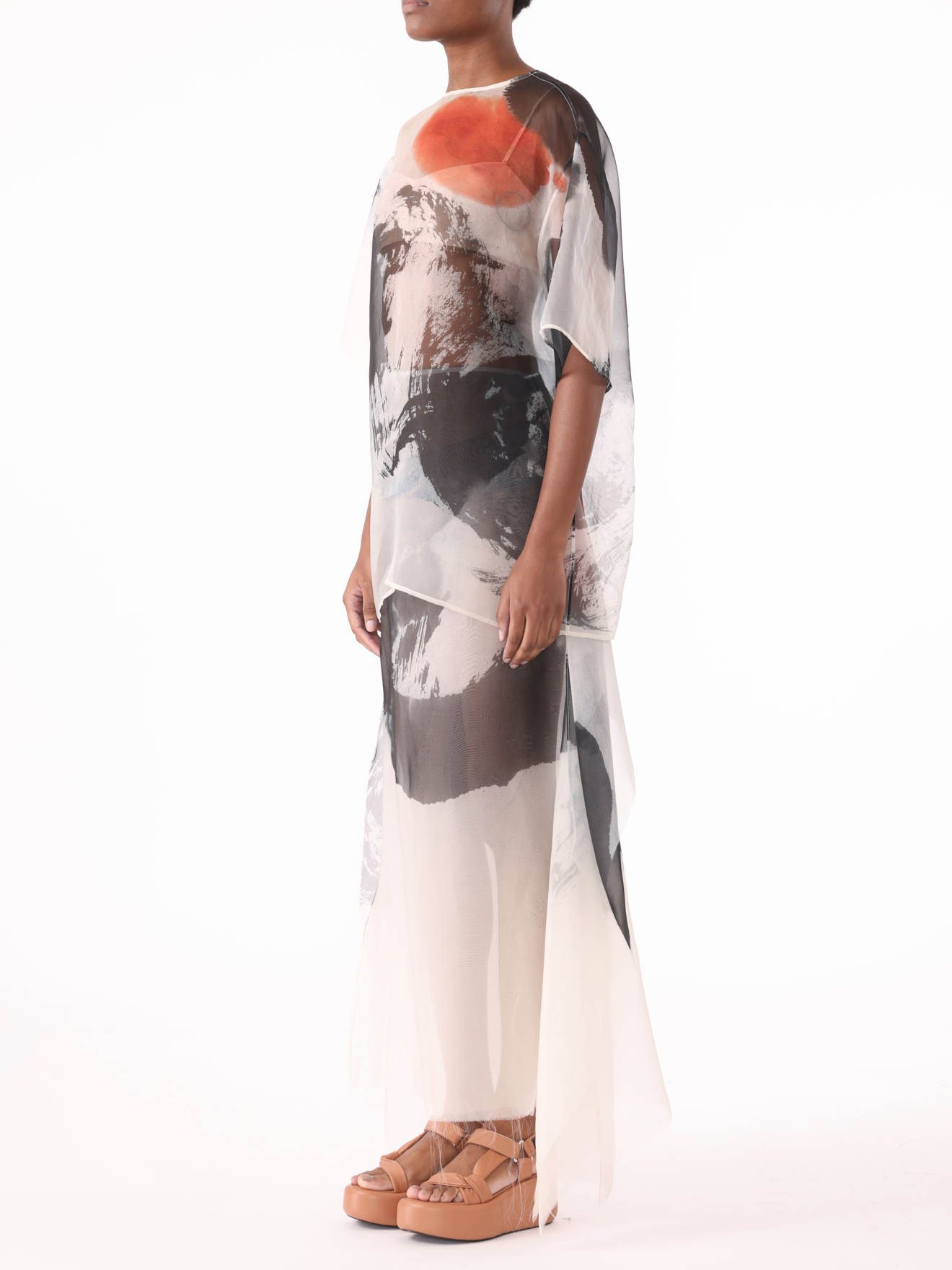 Jason Wu Collection PRE-ORDER Silk Organza Oversized Crewneck T-Shirt with Artwork | Thumbnail 3