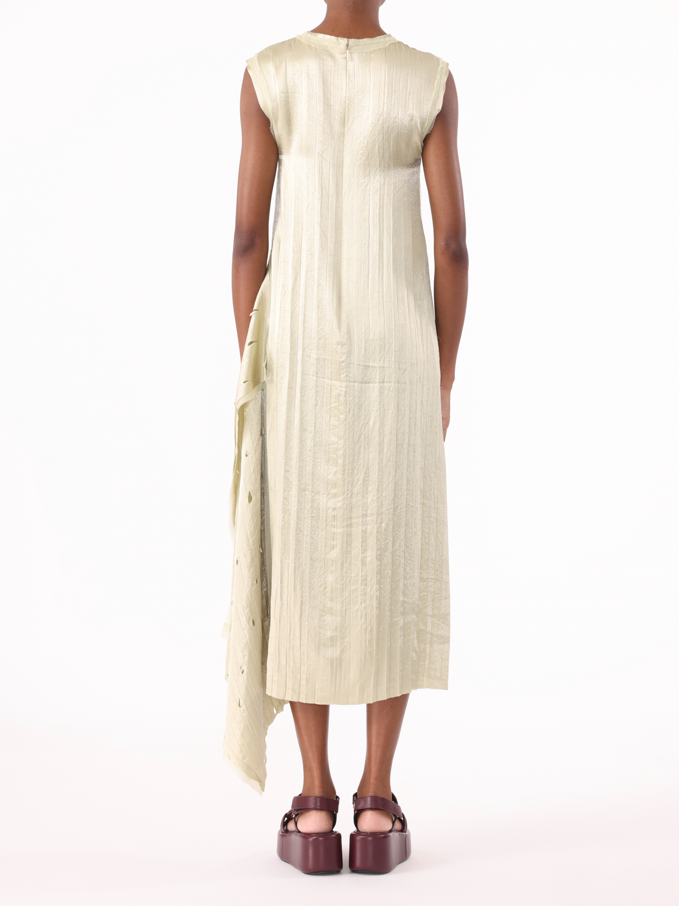 Jason Wu Collection PRE-ORDER Crinkled Satin Open Pleated Shift Dress | Thumbnail 4