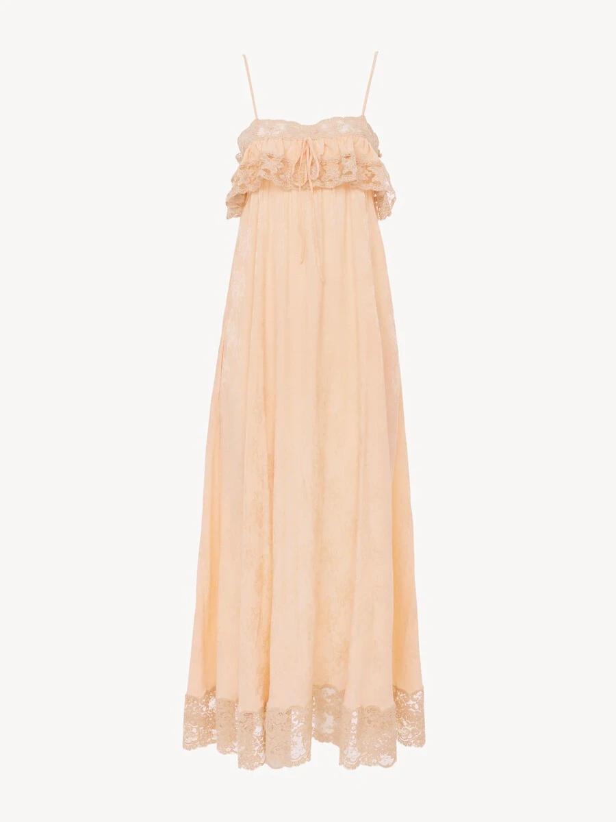 Chloé Thin-strap long dress in silk jacquard & lace | Thumbnail 6 Chloé Thin-strap long dress in silk jacquard & lace | Thumbnail 6