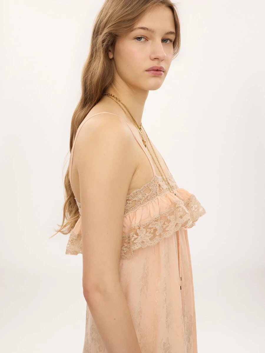 Chloé Thin-strap long dress in silk jacquard & lace | Thumbnail 5 Chloé Thin-strap long dress in silk jacquard & lace | Thumbnail 5