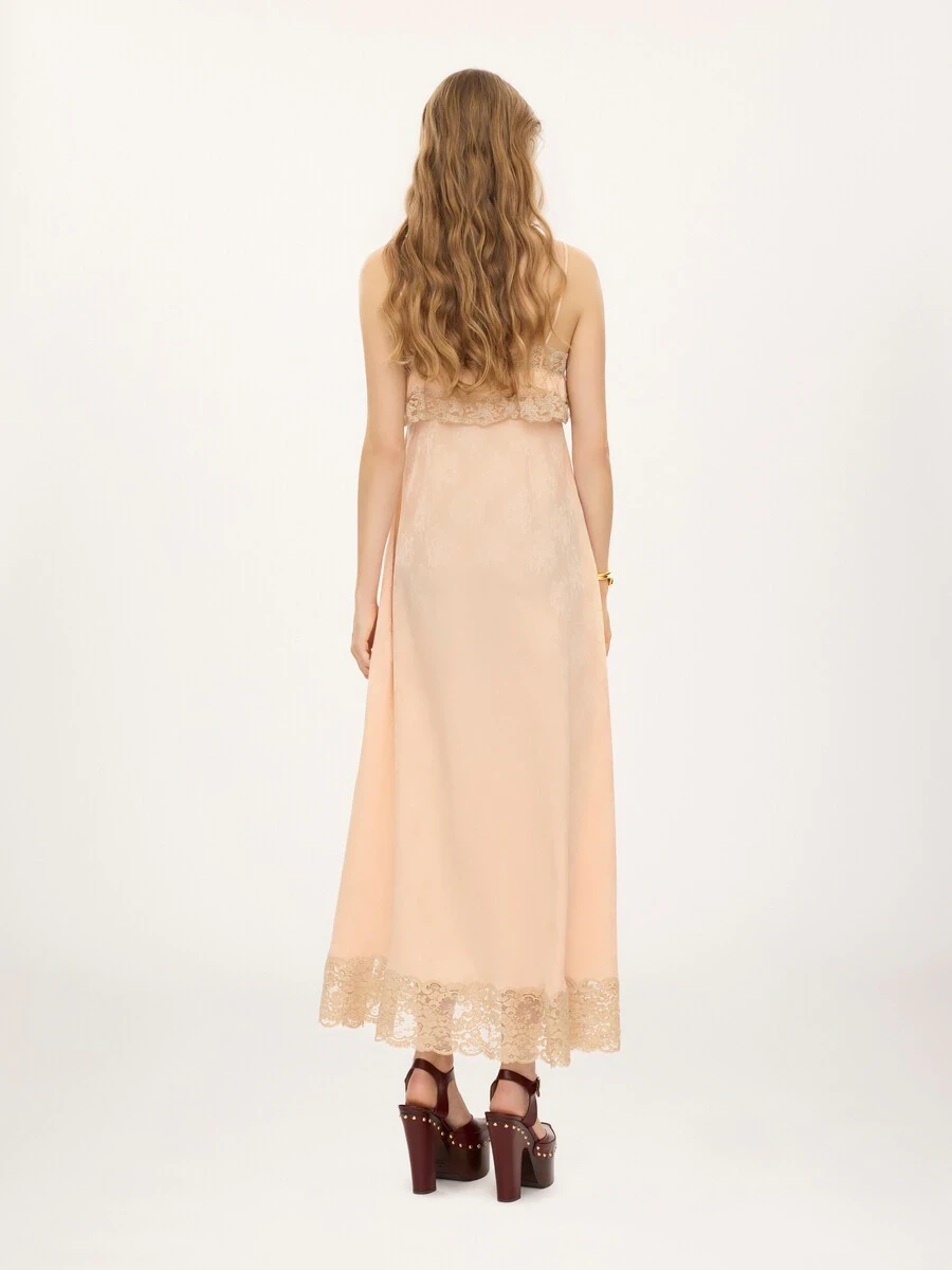 Chloé Thin-strap long dress in silk jacquard & lace | Thumbnail 4 Chloé Thin-strap long dress in silk jacquard & lace | Thumbnail 4