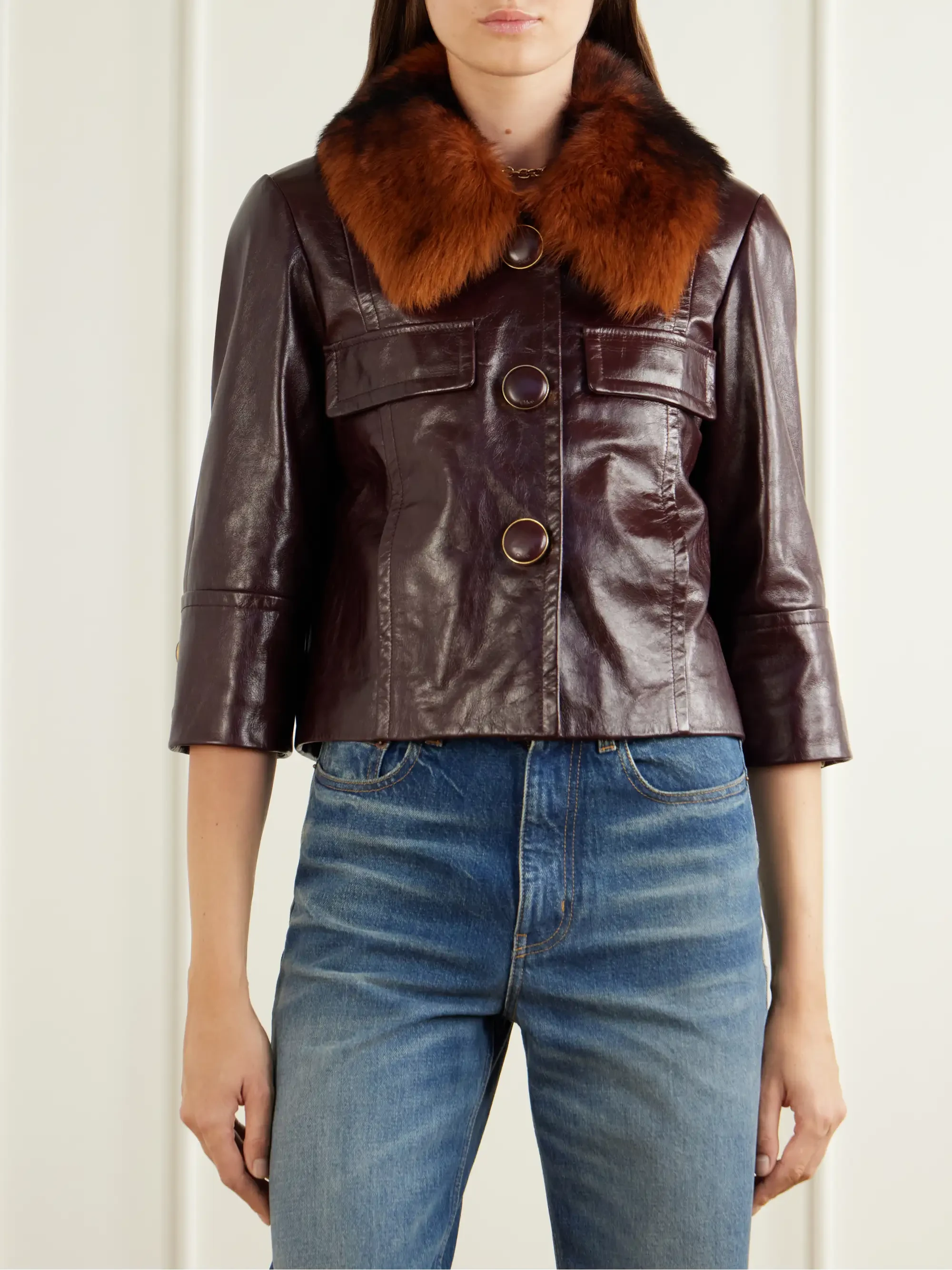 Chloé Cropped shearling-trimmed leather jacket | Thumbnail 3 Chloé Cropped shearling-trimmed leather jacket | Thumbnail 3