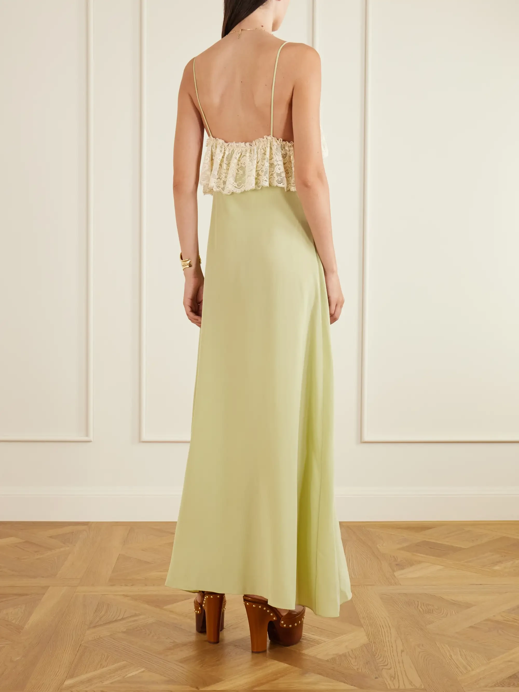 Chloé Lace-trimmed silk-crepe de chine maxi dress | Thumbnail 3 Chloé Lace-trimmed silk-crepe de chine maxi dress | Thumbnail 3