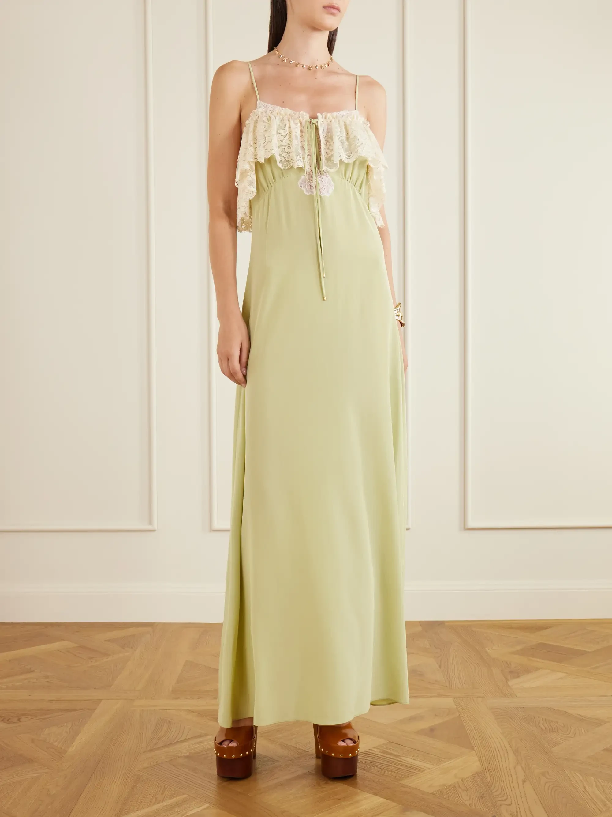 Chloé Lace-trimmed silk-crepe de chine maxi dress | Thumbnail 2 Chloé Lace-trimmed silk-crepe de chine maxi dress | Thumbnail 2