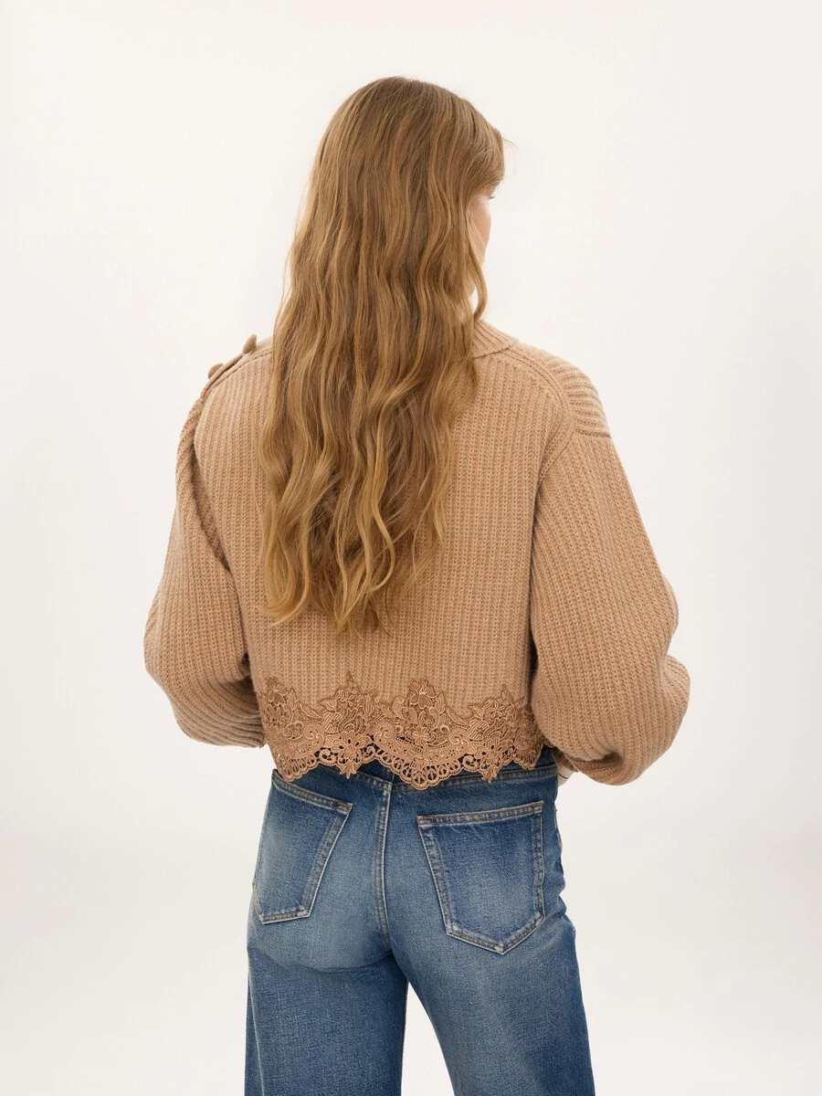 CHLOE ACCESSORIES Cropped mock-neck sweater in a wool and cashmere knit & lace | Thumbnail 2 CHLOE ACCESSORIES Cropped mock-neck sweater in a wool and cashmere knit & lace | Thumbnail 2