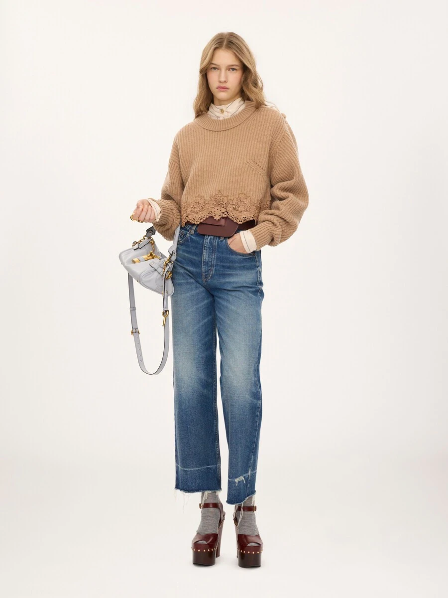 CHLOE ACCESSORIES Cropped mock-neck sweater in a wool and cashmere knit & lace | Thumbnail 4 CHLOE ACCESSORIES Cropped mock-neck sweater in a wool and cashmere knit & lace | Thumbnail 4