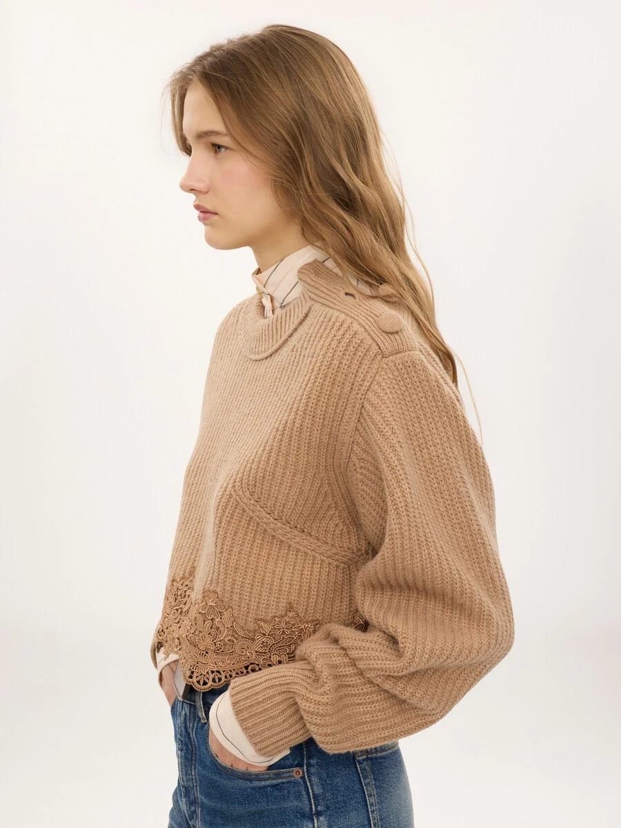 CHLOE ACCESSORIES Cropped mock-neck sweater in a wool and cashmere knit & lace | Thumbnail 6 CHLOE ACCESSORIES Cropped mock-neck sweater in a wool and cashmere knit & lace | Thumbnail 6