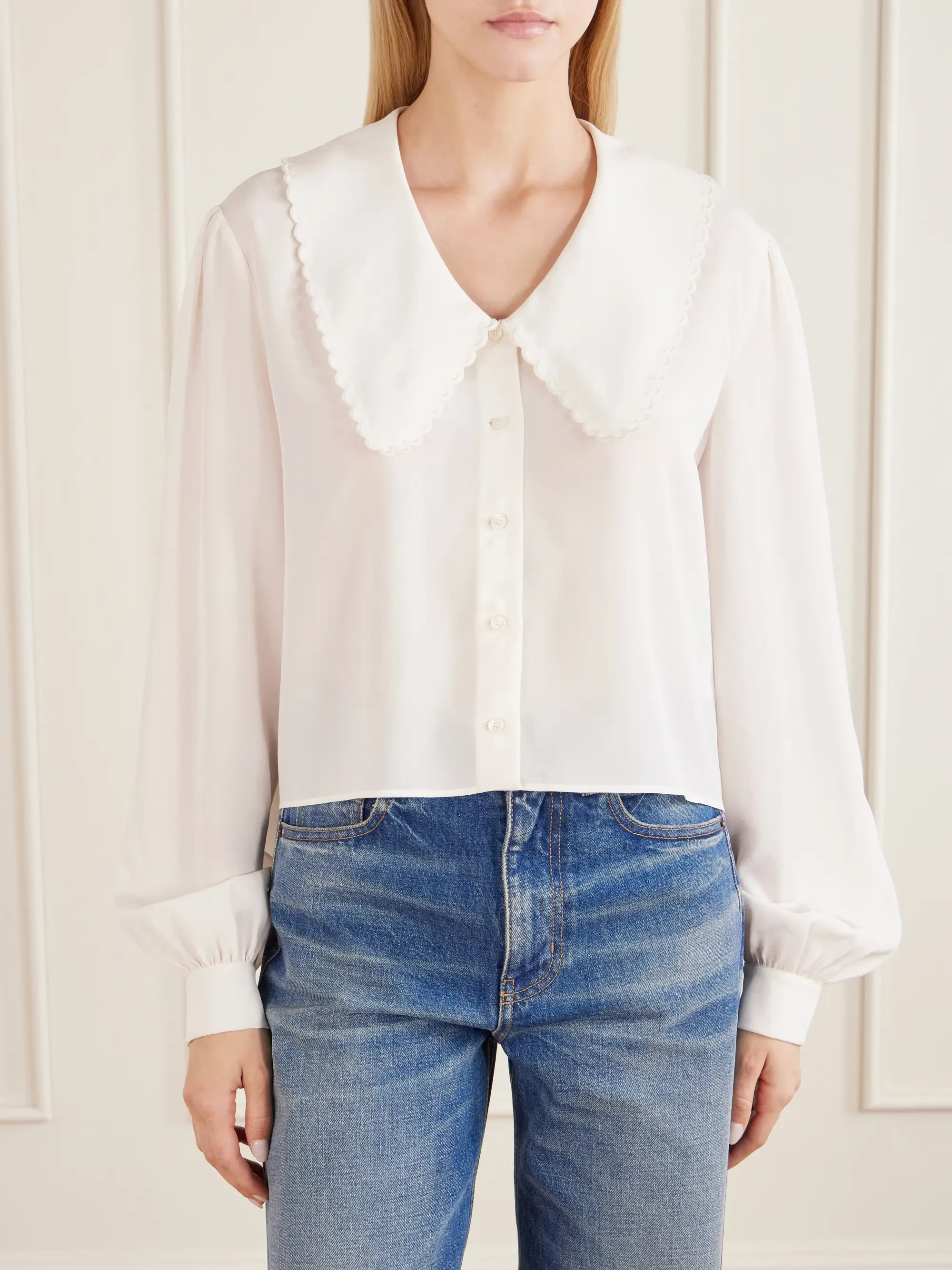 Chloé Cropped silk-crepe de chine blouse | Thumbnail 3 Chloé Cropped silk-crepe de chine blouse | Thumbnail 3