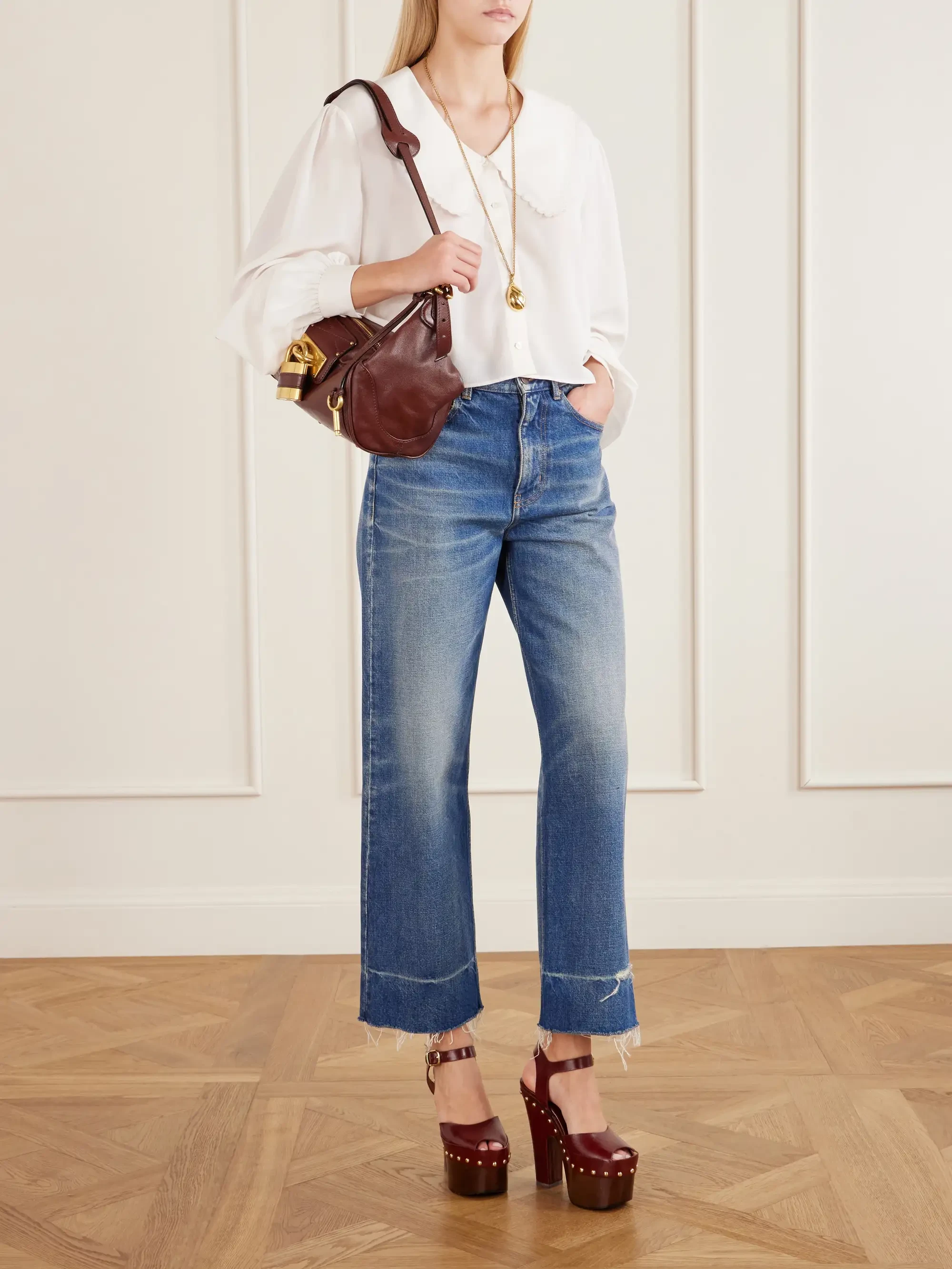 Chloé Cropped silk-crepe de chine blouse | Thumbnail 2 Chloé Cropped silk-crepe de chine blouse | Thumbnail 2