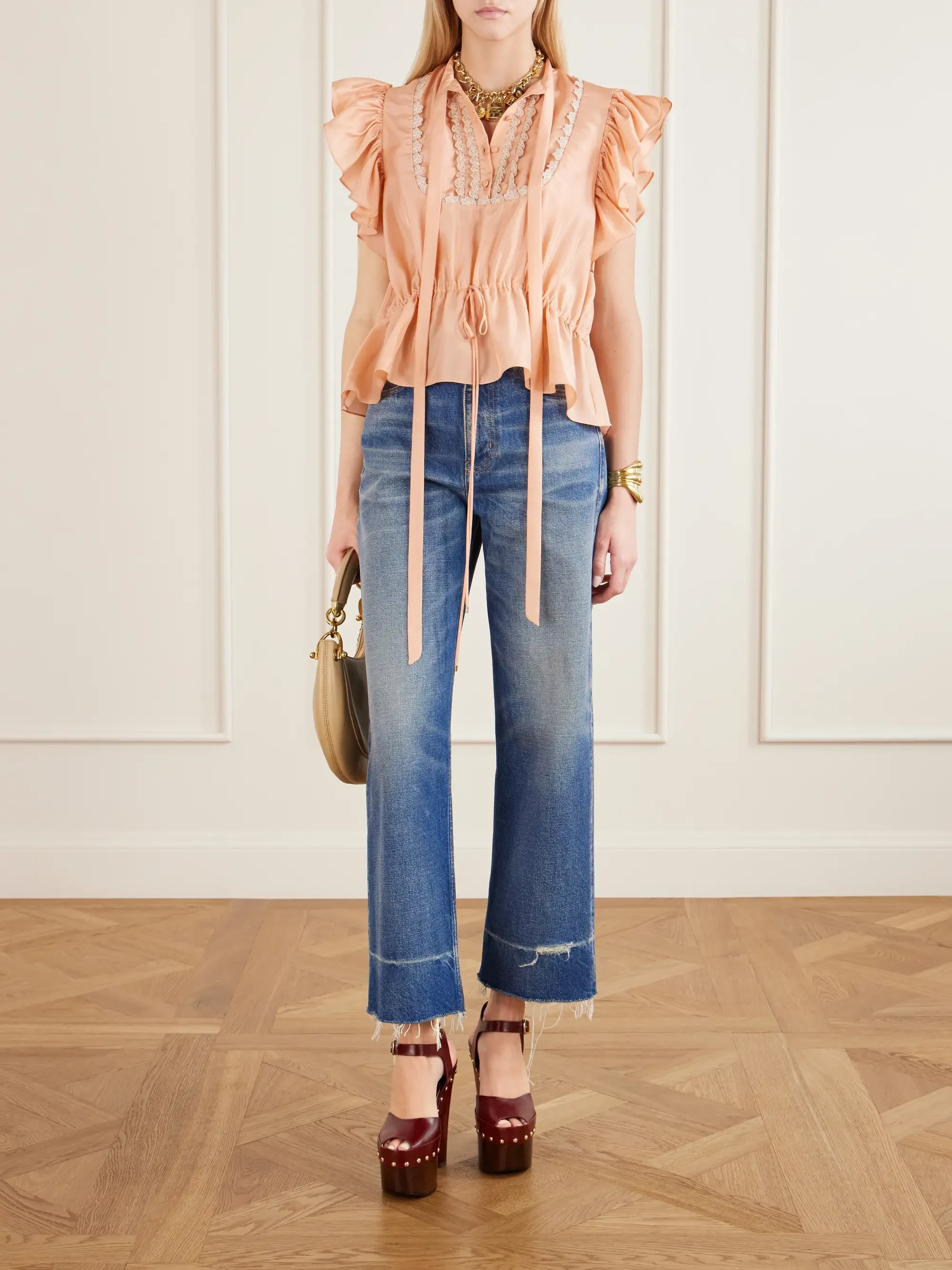 Chloé Ruffled lace-trimmed silk-habotai blouse | Thumbnail 2 Chloé Ruffled lace-trimmed silk-habotai blouse | Thumbnail 2