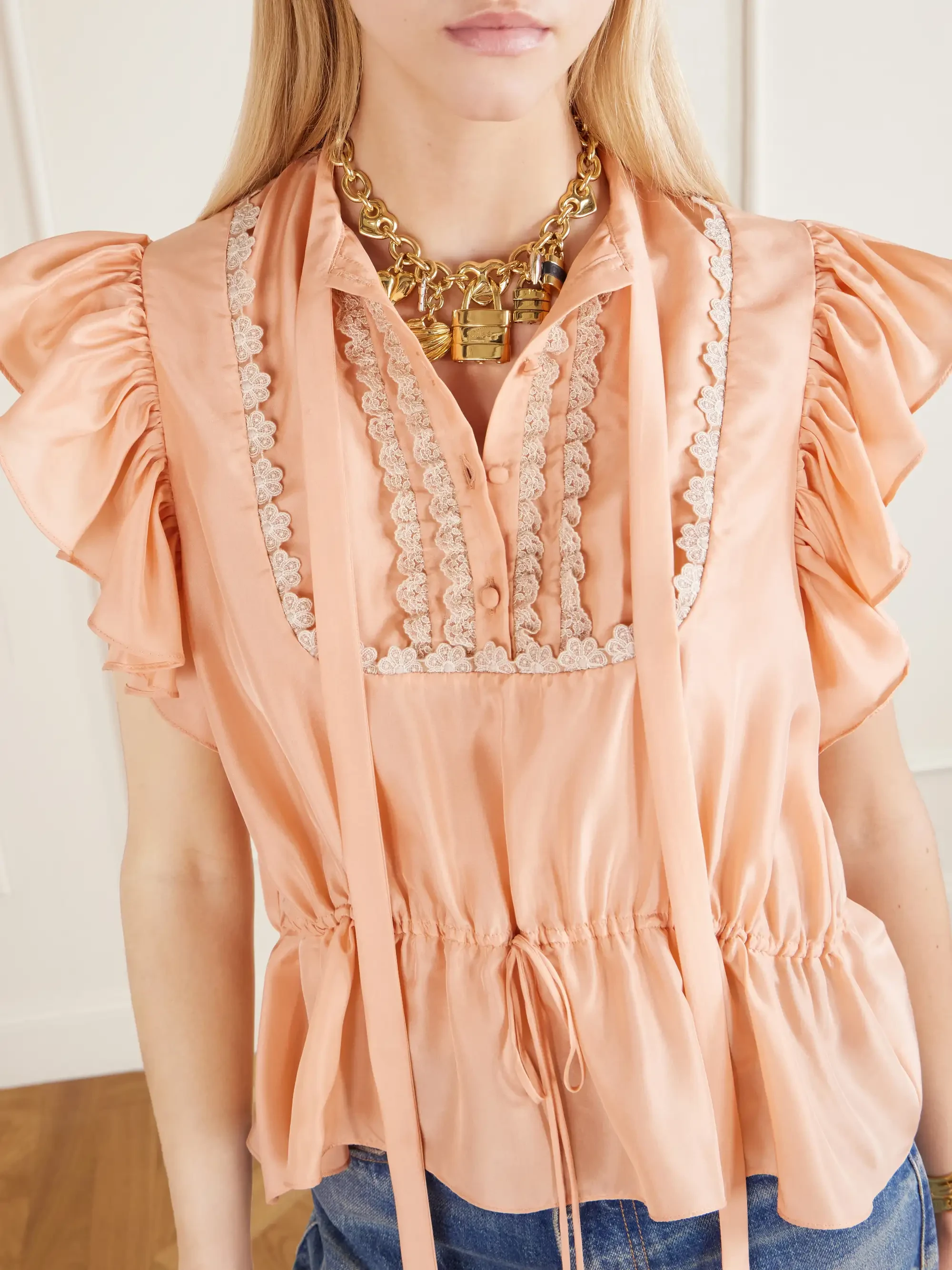 Chloé Ruffled lace-trimmed silk-habotai blouse | Thumbnail 4 Chloé Ruffled lace-trimmed silk-habotai blouse | Thumbnail 4
