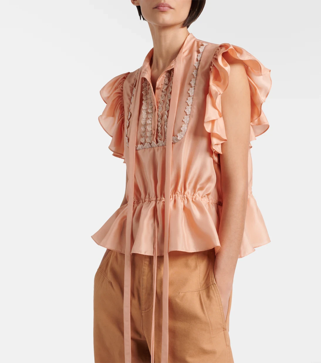 Chloé Ruffled lace-trimmed silk top | Thumbnail 3 Chloé Ruffled lace-trimmed silk top | Thumbnail 3