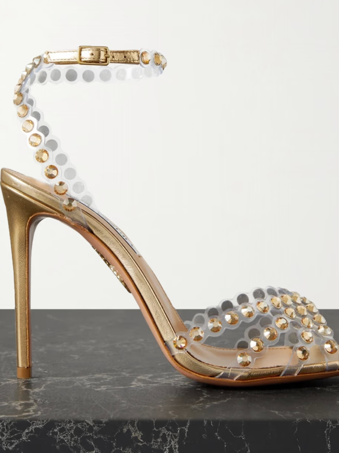 Aquazzura Gold Tequila Plexi Sandal (In Store) | Thumbnail 1 Aquazzura Gold Tequila Plexi Sandal (In Store) | Thumbnail 1