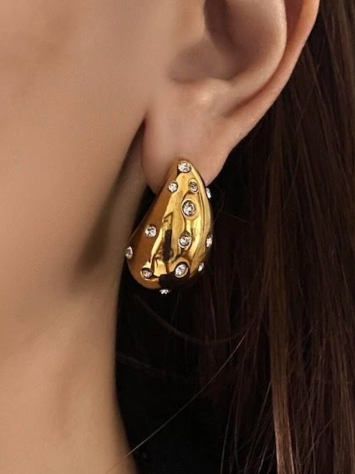 Eléver Yellow Gold & Diamanté Teardrop Earrings (In Store) | Thumbnail 2