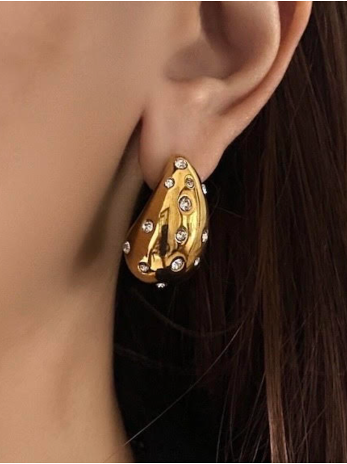 Eléver Yellow Gold & Diamanté Teardrop Earrings (In Store) | Thumbnail 3
