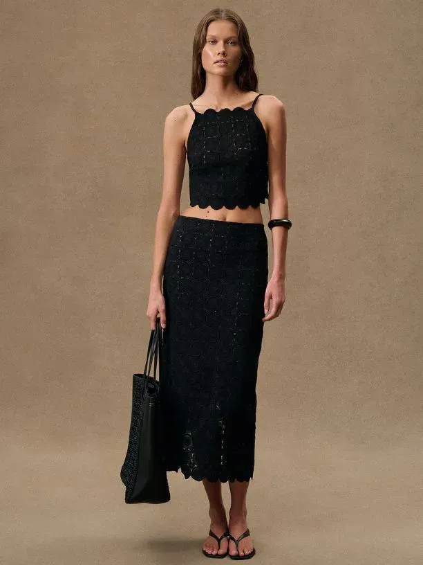 Matching Summer Sets — featuring St. Agni for FWRD Doily Backless Top, St. Agni for FWRD Doily Column Skirt, TOTEME Silk Tee and more