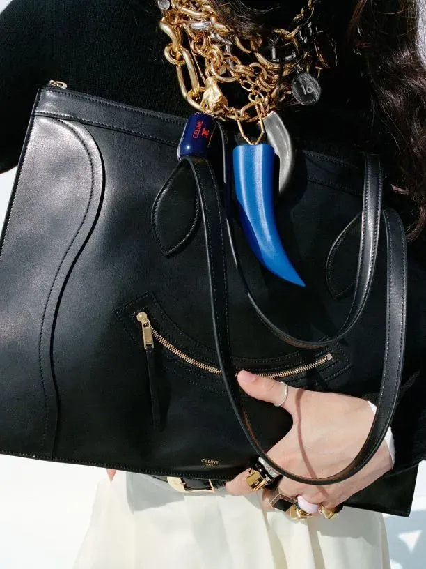 Designer Spotlight: Celine — featuring Celine Flat Cabas New Luggage in Glossy Calfskin, CELINE GARANCE TRIOMPHE STRAP BOOT IN CALFSKIN, Celine Oversized Shirt in Striped Chambray Cotton and more