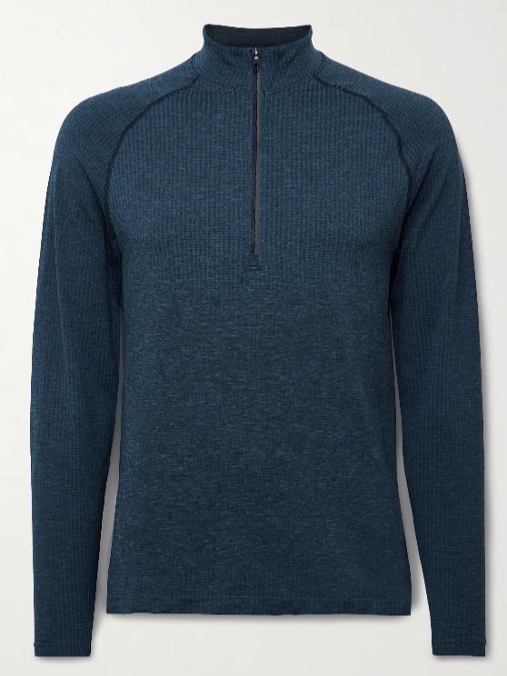 lululemon Navy Metal Vent Tech Slim-Fit Stretch-Jersey Half-Zip Top | Image 1 lululemon Navy Metal Vent Tech Slim-Fit Stretch-Jersey Half-Zip Top | Image 1