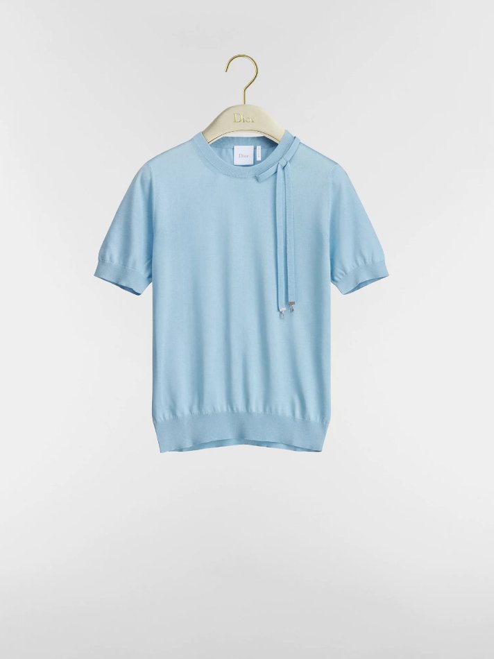 Dior Short-Sleeved Fitted Sweater Sky Blue Silk Knit | Thumbnail 2 Dior Short-Sleeved Fitted Sweater Sky Blue Silk Knit | Thumbnail 2