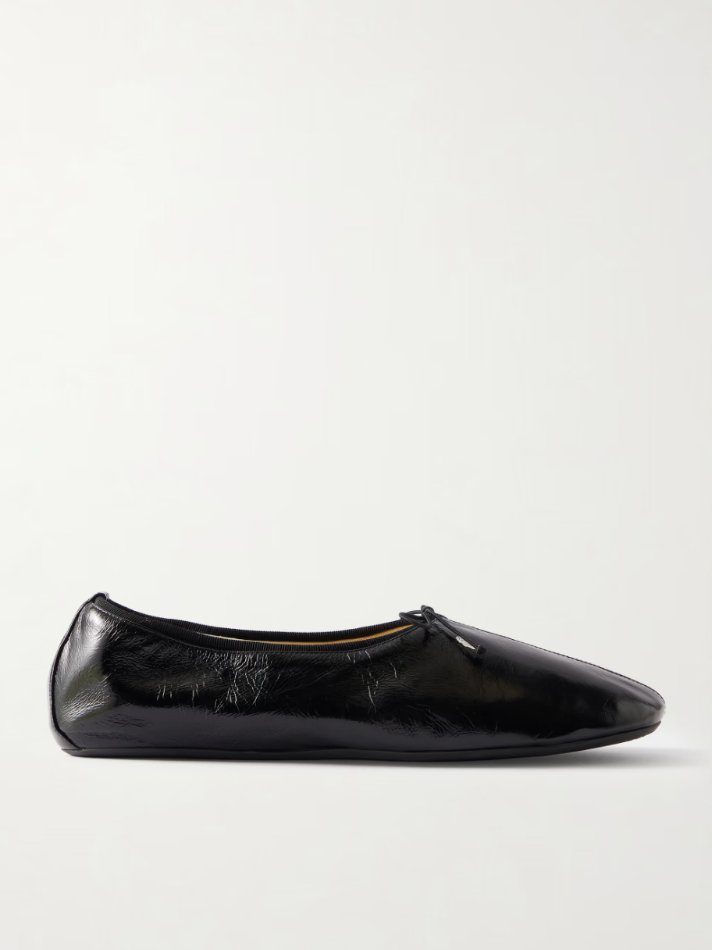 Phoebe Philo Bow-detailed gathered glossed crinkled-leather ballet flats | Thumbnail 2 Phoebe Philo Bow-detailed gathered glossed crinkled-leather ballet flats | Thumbnail 2